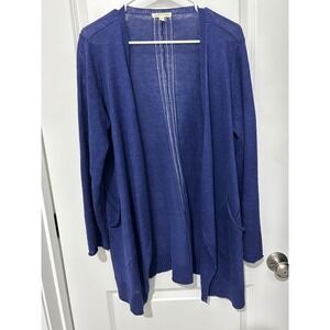 EILEEN FISHER Open Front‎ Linen knit Cardigan Blue Size M
